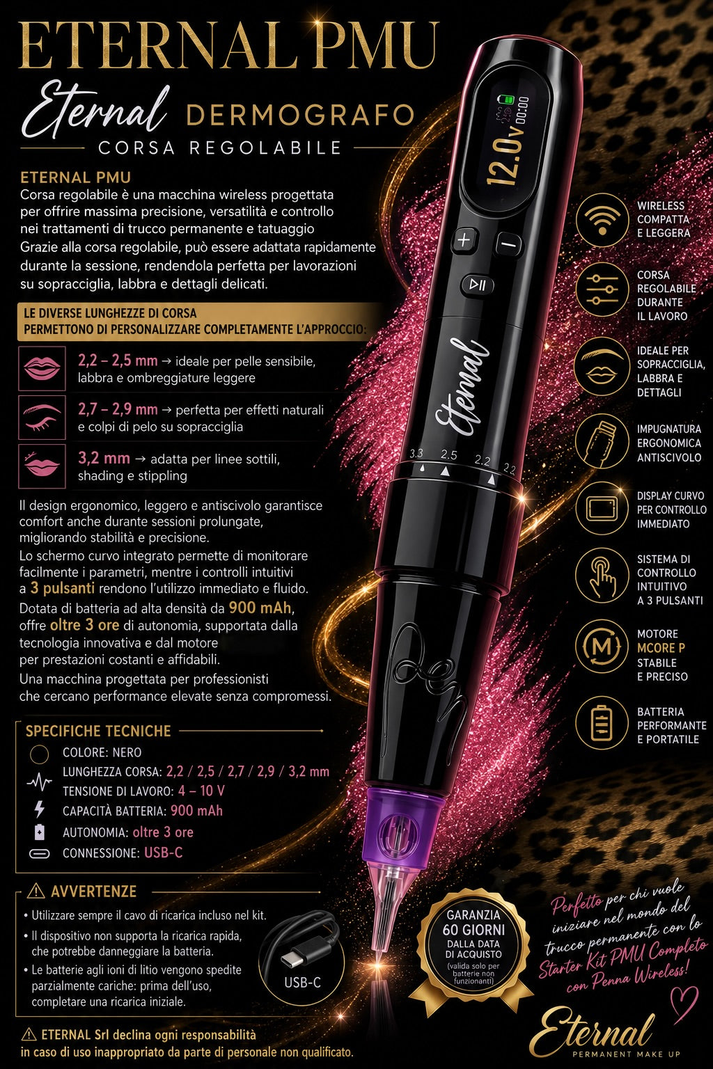 DERMOGRAFO ETERNAL PMU WIRELESS – CORSA REGOLABILE